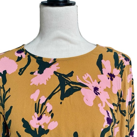 Marimekko Midiam Mustard Yellow Floral Bell Sleeve Open Back Blouse XS - Picture 5 of 16